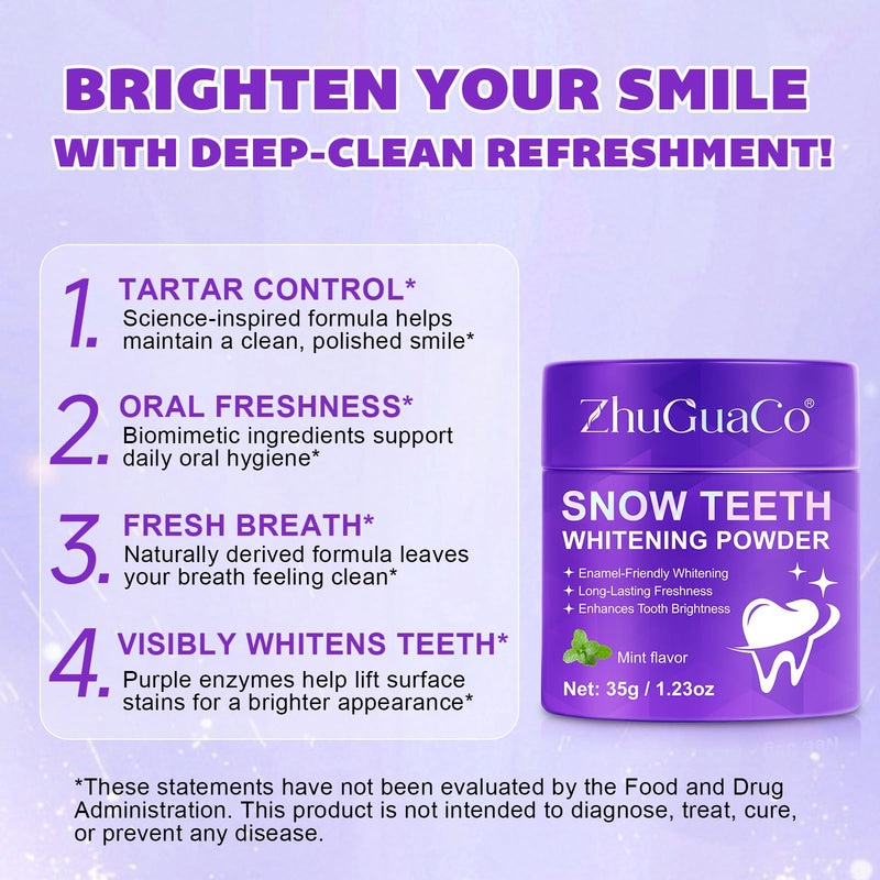 [Australia] - Teeth Whitening Powder - Snow Teeth Whitening Powder with Pap+ Formula, Peroxide-Free, No Sensitivity & Enamel Safe - Removes Coffee, Tea, Wine, Tobacco & Food Stains - 35g | 1.23oz 