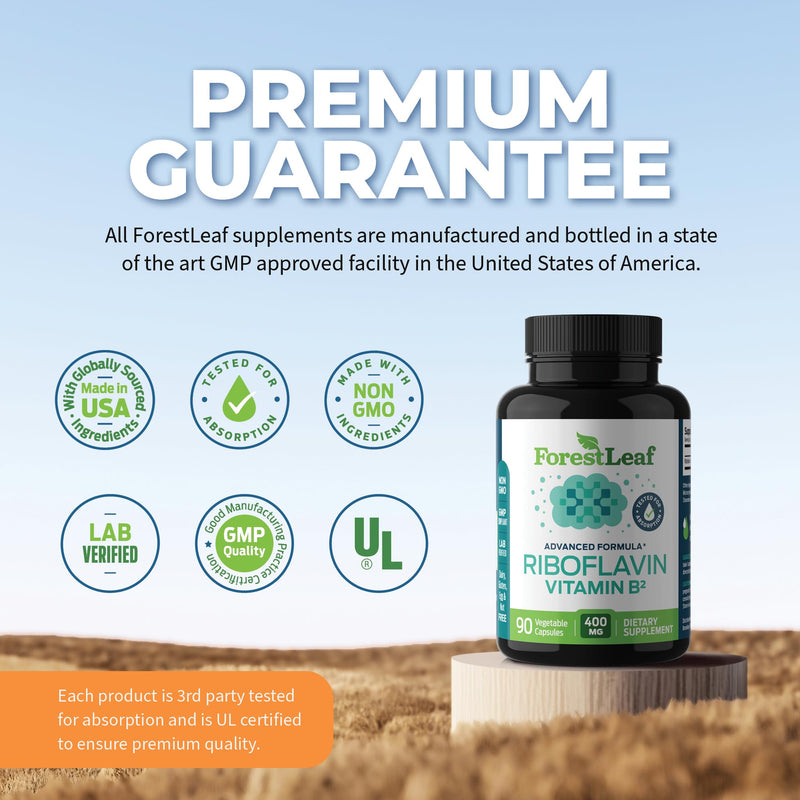 [Australia] - ForestLeaf Vitamin B2 Riboflavin 400mg - Energy, Skin & Cellular Health Supplement - Nervous System Support - Vitamin B 2 VIT B - Non-GMO & Gluten Free - B2 Vitamin 400mg Vegetable Capsules, 90 Count 90 Count (Pack of 1) - Unflavored 