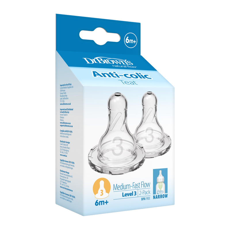 [Australia] - Dr. Brown's Dr Brown Natural Flow Level 3 Narrow Nipple Set Of 2 (6M+) Clear 