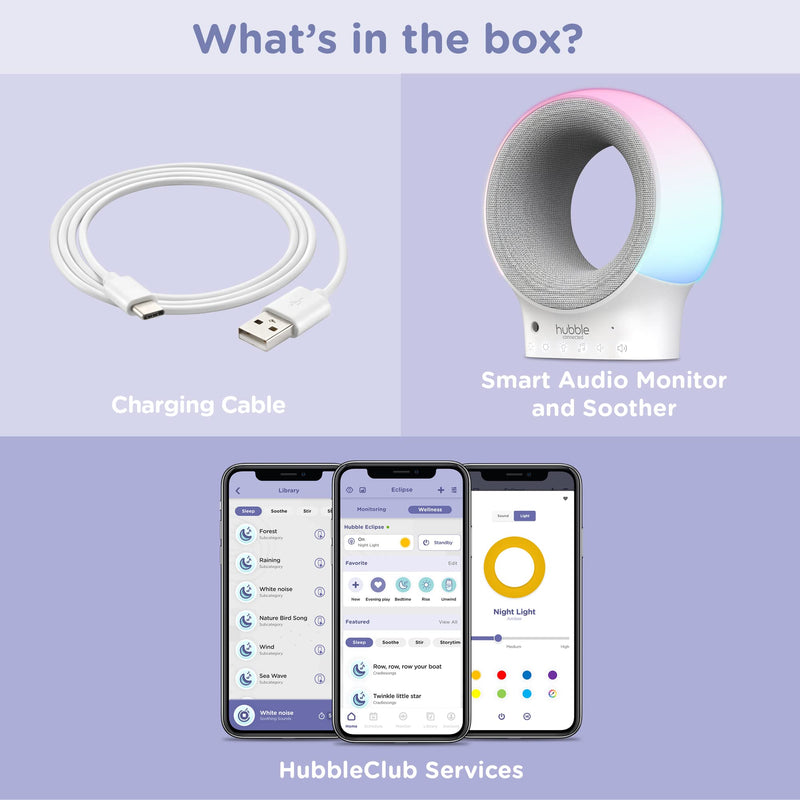 [Australia] - Hubble Eclipse Soother, Kids & Baby Audio Monitor, 7-Color Night Light, Speaker with Calming Music & Sleep Tracks, Baby White Noise Machine, Sleep Trainer with Wi-Fi Connectivity 