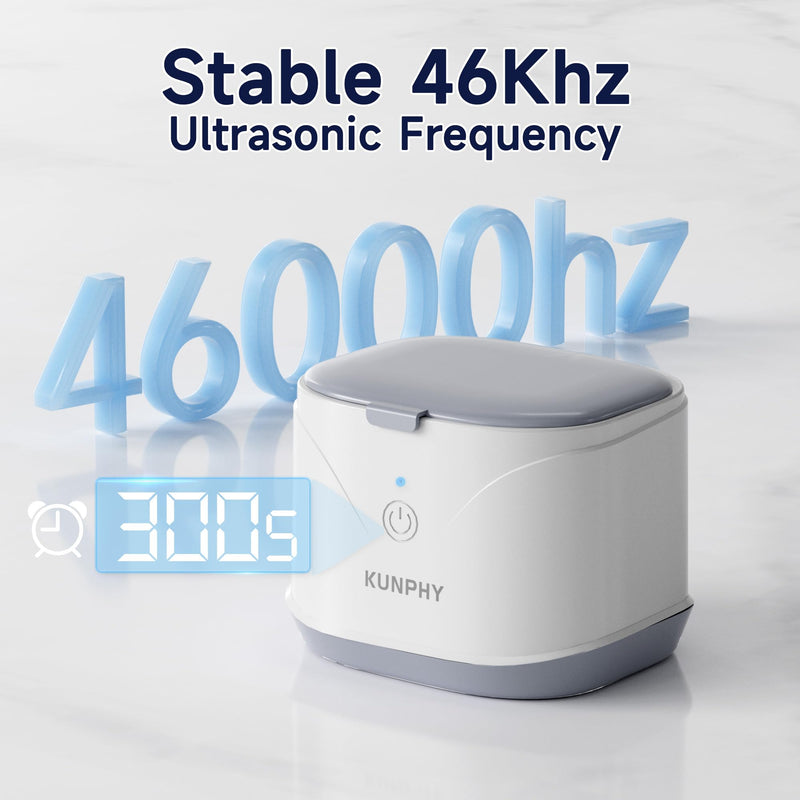 [Australia] - Ultrasonic Retainer Cleaner, KUNPHY 46KHz Professional Ultrasonic Jewelry Cleaner 7.5Oz, Retainer Cleaner Machine for Dentures, Braces, Aligner, Dental Appliances (White) White 
