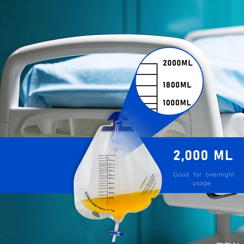 [Australia] - 5 Pack Sterile Urinary Drainage Bag,2000mL Overnight Bedside Disposable Urine Bags with Anti-Reflux Valve, 48" Tube Drainage 2000ml-5pack 