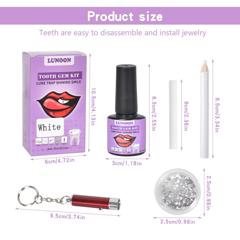 [Australia] - Tooth Jewelery Set DIY Tooth Gemstone Kit with Glue Tartar Jewelery Kit Tooth Jewelery Decoration Set, Tartar Jewelery Tooth Crystal Kit, for Reflective Tooth Decoration (White) White 
