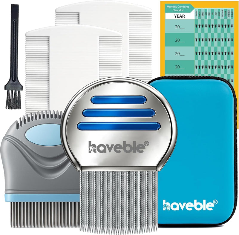 [Australia] - Professional 6-in-1 Lice, Nit & Dandruff Comb Kit | For Kids, Adults, Pets | All Hair Types | Micro Spiral, Precision & 2√ó Double-Sided Combs | Brush, Tracker & EVA Case | 