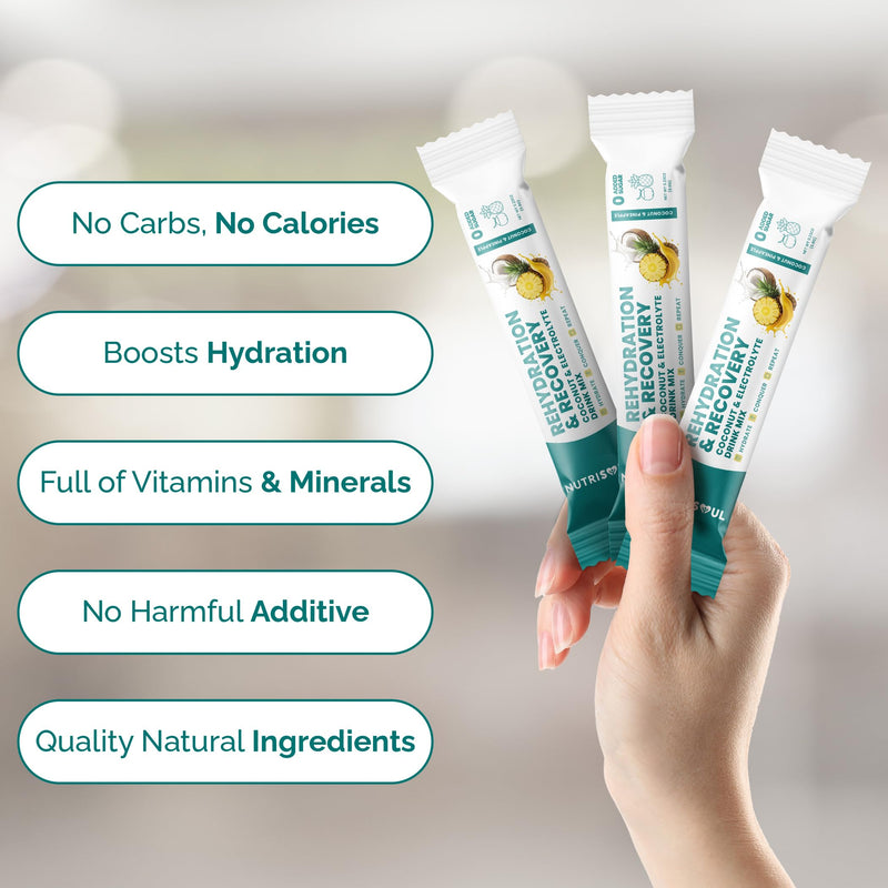 Rapid Rehydration Electrolyte Powder | Pineapple & Coconut Flavour | 30 Sachets | Vitamins C, B1, B3, B5, B9, B12, Magnesium & Himalayn Salt | Zero Sugar | Electrolytes Hydration Drink Mix