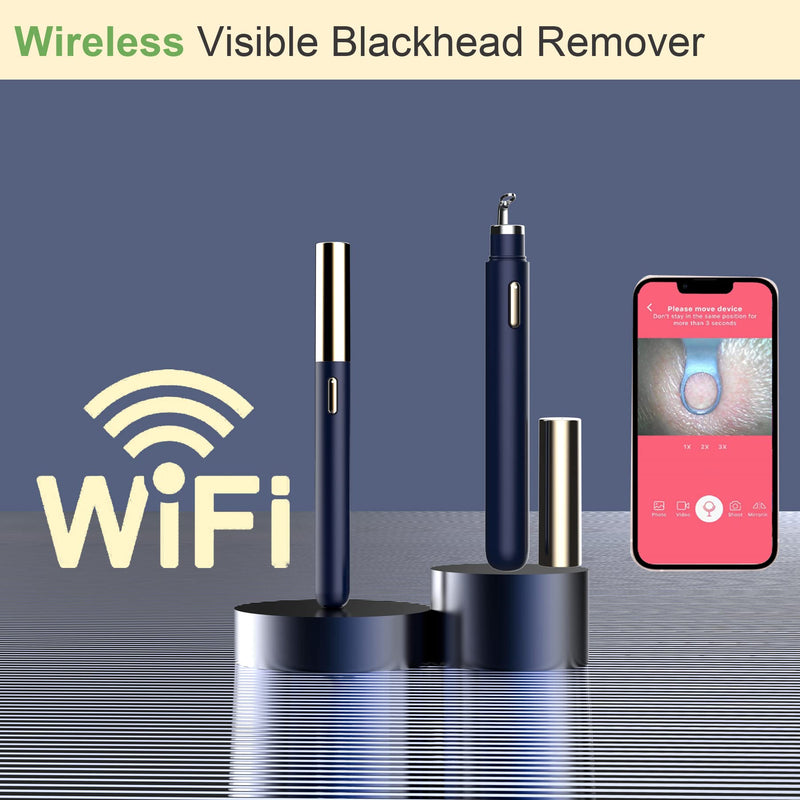 Blackhead Remover with Camera, WiFi Visual Blackhead Remover Tools with White/Blue Lights for iPhone, Android Phones Women Gift Blackhead Remover - Navy Blue