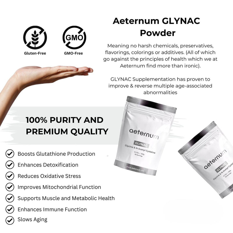 aeternum GlyNAC Powder 120g – Glycine & NAC Powder for Anti-Aging, Energy, & Cellular Health Support, Boost Glutathione, Gluten-Free & Non-GMO