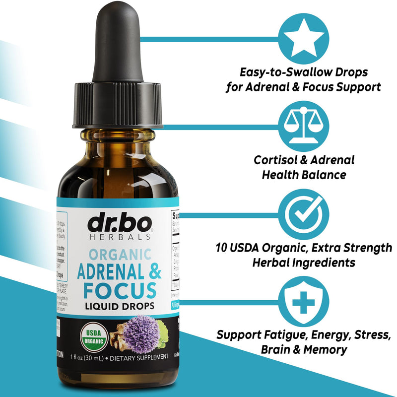 Thyroid Support & Adrenal Focus Drops - Thyroid Supplement Complex with L-Tyrosine Selenium Iodine & Organic Adrenal Support Supplements Focus Liquid Drops - Natural Brain and Memory Fatigue Attention