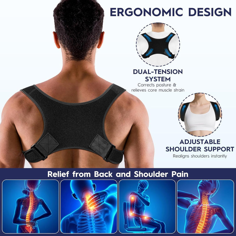 Posture Corrector for Men and Women - Bionic System Back Brace Adjustable Upper Back Support Shoulder Posture Brace, Back Straightener Neck Pain Relief
