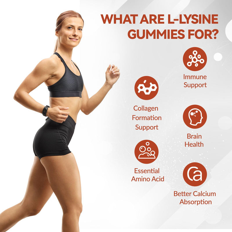 [Australia] - L-Lysine 1000mg Gummies, Chewable Lysine Supplement for Adults, Immune Support, Collagen Formation Support, Lemon Flavor, 60 Count 60 Count (Pack of 1) 