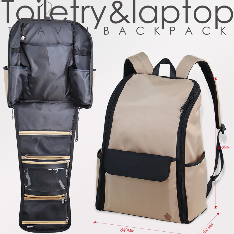 Travel Laptop Backpack Large Hanging Toiletry Organizer Water-Repellent Hygiene Bag (Khaki) Khaki
