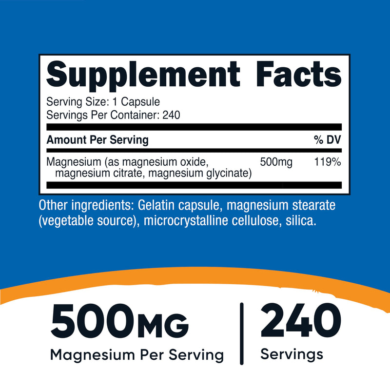 [Australia] - Nutricost Magnesium Complex 500mg, 240 Capsules - Magnesium Oxide, Citrate, and Glycinate - Gluten Free and Non-GMO 