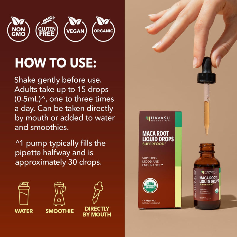 [Australia] - Organic Maca Root Liquid Drops - Supports Hormone Balance, Mood, and Energy in Women and Men - Lepidium Meyenii to Support Performance and Vitality - Non-GMO, Vegan, Unflavored - 60 Servings 