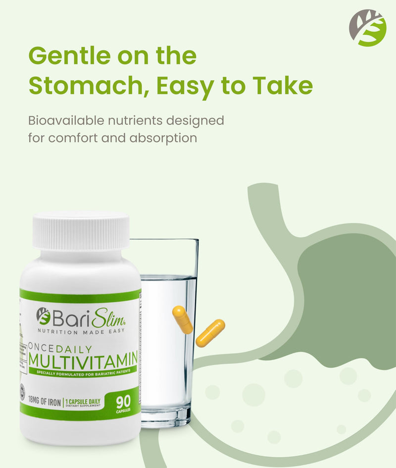 BariSlim Once Daily Bariatric Multivitamin Capsule - 18mg of Iron - Bariatric Vitamin & Supplement for Post Surgery Including Gastric Bypass & Gastric Sleeve | 90 Day Supply 90 Count (Pack of 1)