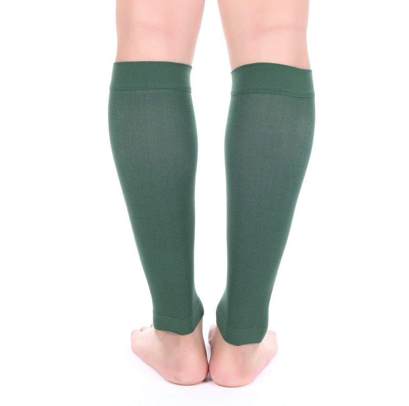 Doc Miller Calf Compression Sleeve – Footless Socks for Women & Men, 30-40mmHg Medical Design, Compression Shin Sleeves, Leg Cramp Relief, Varicose Veins, Knee High Stockings, 1 Pair Large Dark Green