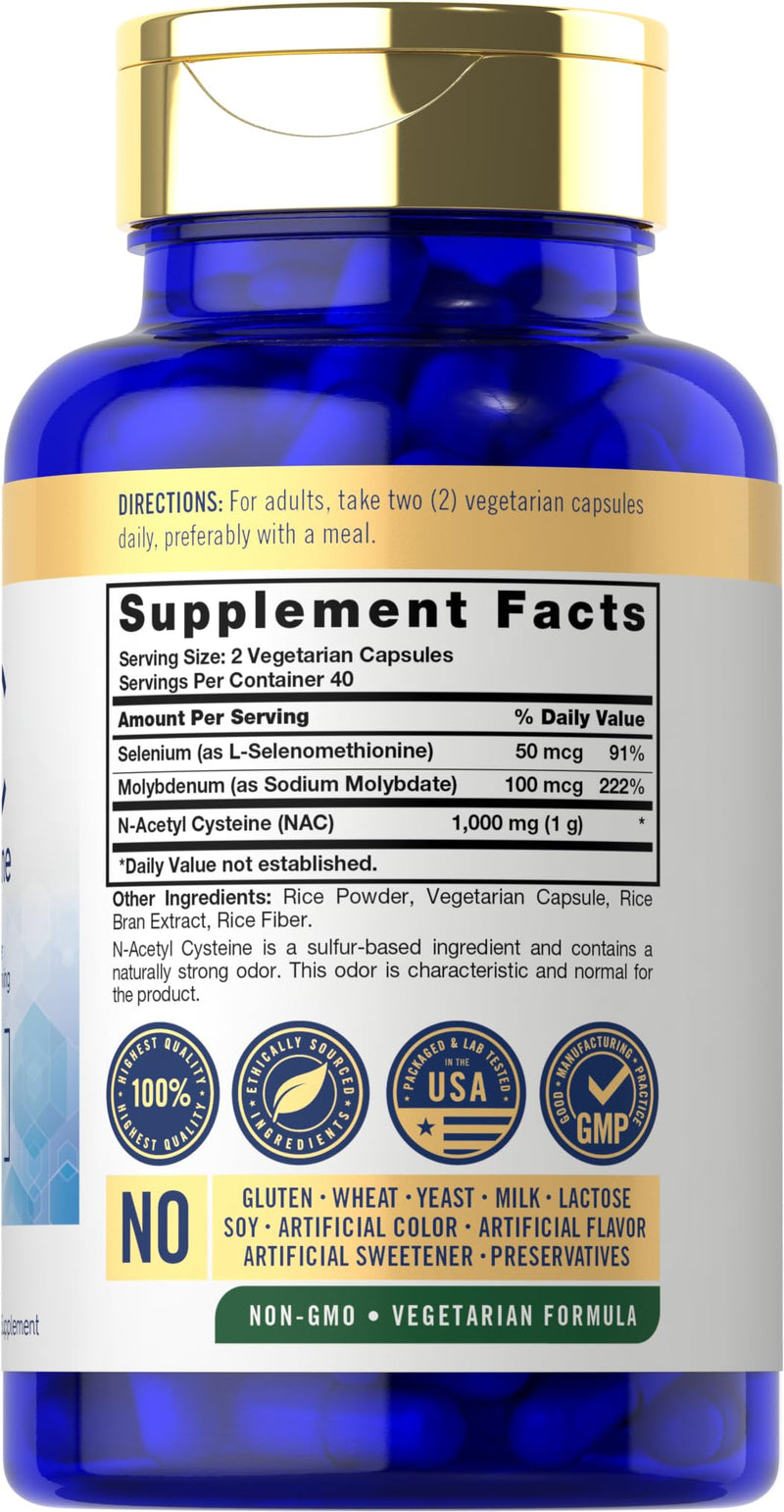 [Australia] - Carlyle NAC Supplement N-Acetyl Cysteine | 1000 mg | 80 Capsules | with Selenium & Molybdenum | Vegetarian, Non-GMO & Gluten Free 