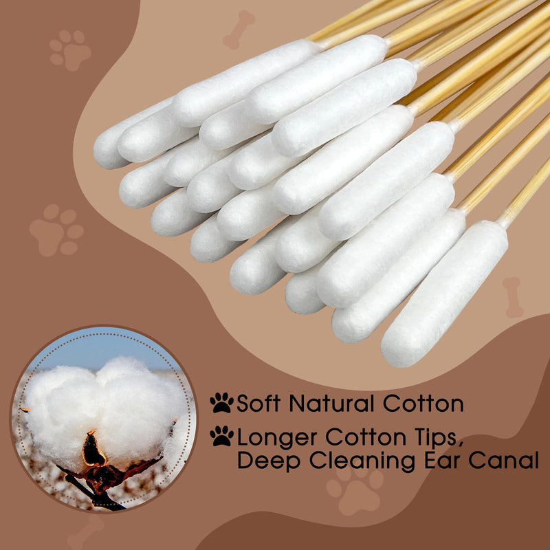 eyxformula Dog Ear Cleaning Swabs - Professional 6-inch Bamboo Sticks Long Cotton Swabs with Extra-Long Cotton Tips - Ideal Solution for Dog Ear Cleaning, Itch Relief, Ear Infection Prevention 100 pcs long head cotton swabs - PawsPlanet Australia