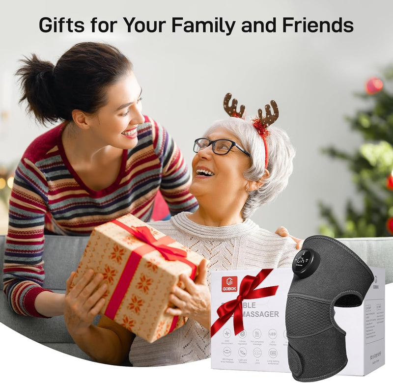Cordless Knee Massager with Heat and red Light,Knee Brace for Arthritis Pain Relief,Heating Pad for Knee Shoulder Elbow,Gift for Women Men (Black) Black