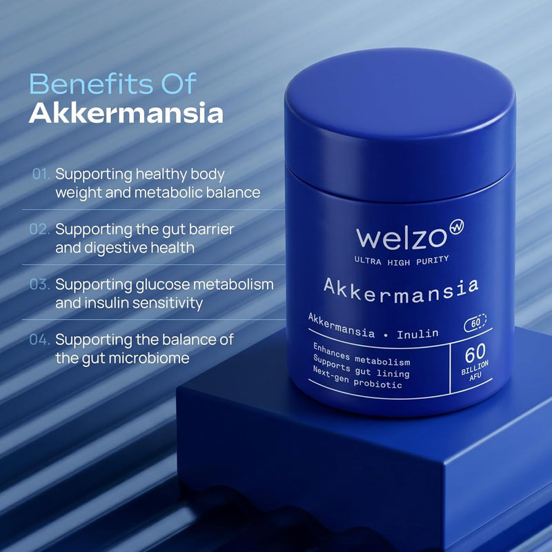 Welzo Ultra Purity Akkermansia 60 Billion AFU – Next-Gen Probiotic Supplement with Inulin & Lactobacillus – 60 Vegan Capsules for Gut Health, Metabolism & Digestive Support 1