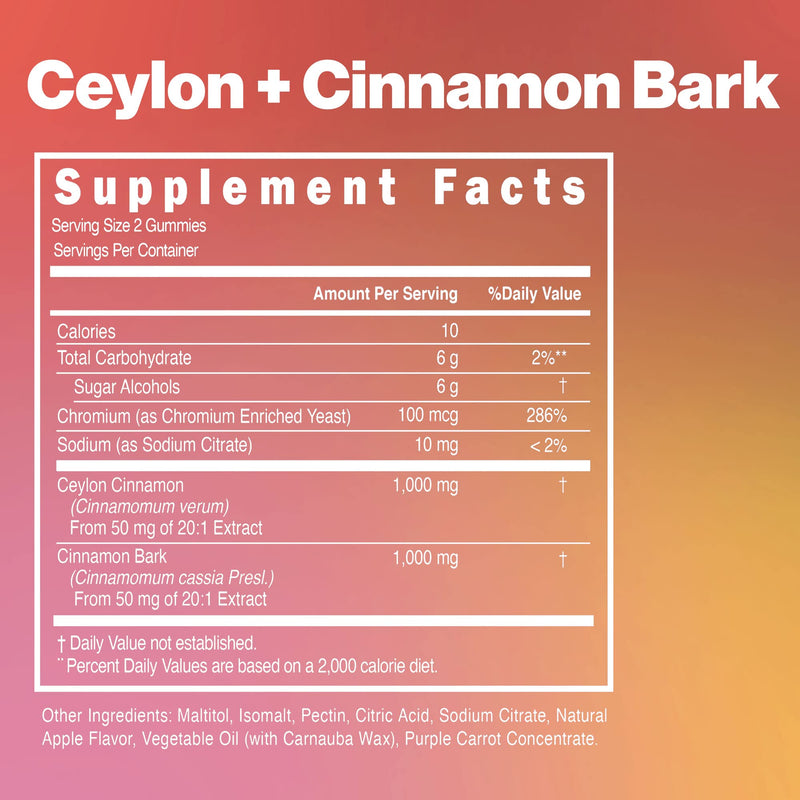 [Australia] - Ceylon Cinnamon Gummies - 2000mg Cinnamon Complex Chromium in Plastic Free Tins - Gluten Free Vegan 