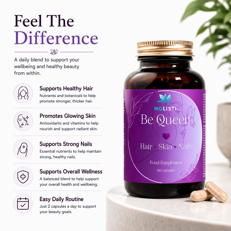 BeQueen Hair Growth, Skin & Nails | Biotin, Zinc & Hyaluronic Acid | Made in UK | Vegan Capsules | 30 Day Supply | 18-in-1 Beauty Complex | For Women