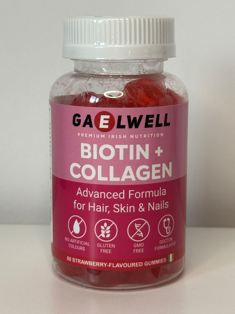 Biotin + Collagen Gummies - High Strength 5000mcg Biotin, Marine Collagen, Vitamin C, Zinc - Hair Growth, Skin & Nail Support - Gluten-Free, Vegan-Friendly, Non-GMO, 60 Strawberry Gummies Gaelwell®