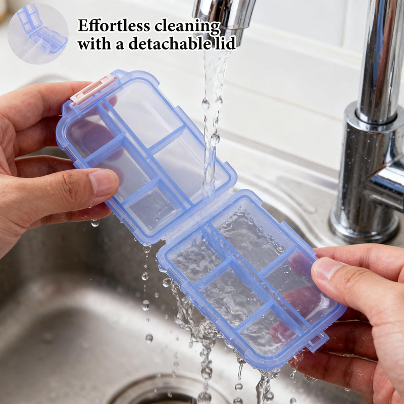 4Pack Travel Pill Organizer - 10 Compartments Pill Case with 64 Stickers, Pill Organizer 2 Times A Day, 20 Days Portable Compartments for Vitamins, Fish Oils, Supplements(Blue) Blue 4PC
