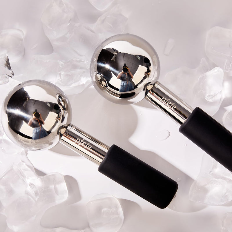 [Australia] - Pfefe 360 Rotating Ice Globes for Face & Eyes, Unbreakable Stainless Steel Cryo Sticks for Beauty Routines, Facials Cold Roller Colling Globes for Puffiness, Wrinkles, Dark Circles, Headaches Black 