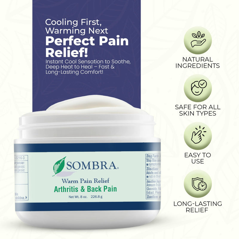 [Australia] - Sombra Warm Pain Relief Gel, Warm Relief for Arthritis and Chronic Pain Pre-Workout Muscle Rub Vegan Formula Free of Artificial Fragrances, Dyes, NSAIDs, Wax, Petroleum, Alcohol - 8oz Jar 8 Ounce (Pack of 1) 