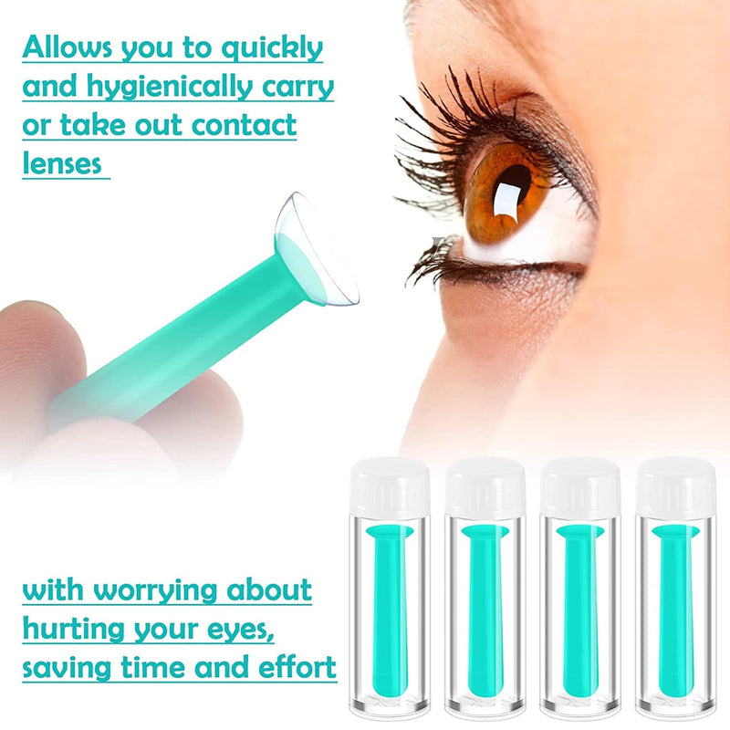 [Australia] - Hshenjhu Set of 5 Contact Lens Removers, Contact Lens Sucker with Storage Case, Green Contact Lens Removal with Tweezers, Contact Lens Remover, for Hard and Soft Contact Lenses Home Travel 