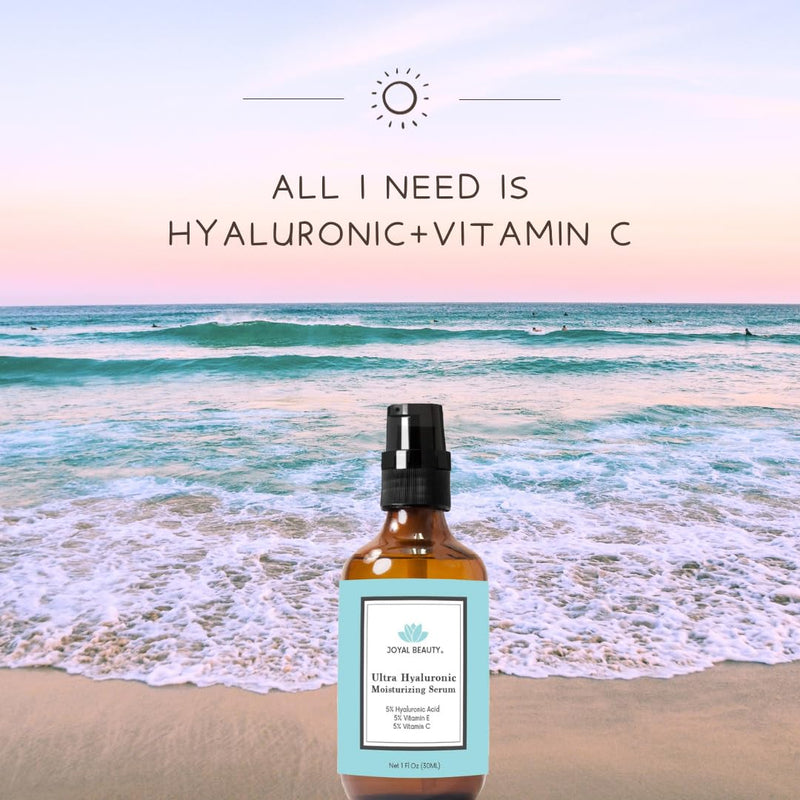 Ultra Hyaluronic Acid Serum for Face Skin 170 kDa with Vitamin C E Jojoba Oil by Joyal Beauty. Best Anti Aging Moisturizing Skin Serum For Supple Younger Look.