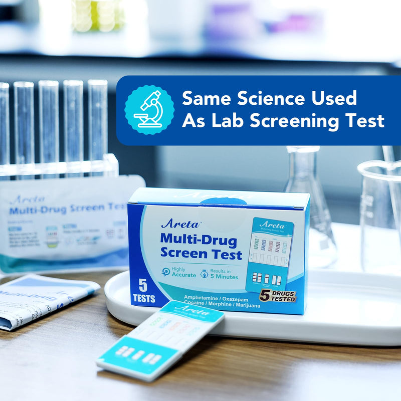 Areta 5 Panel Urine Drug Test Kit, Multi Drug Screen Testing Kit, 5 Pack | Testing Marijuana(THC), Cocaine(COC), Opiates(OPI), AMP, BZO, at Home All Drugs Screening Tests Kit, ADTP-754 Pack of 1