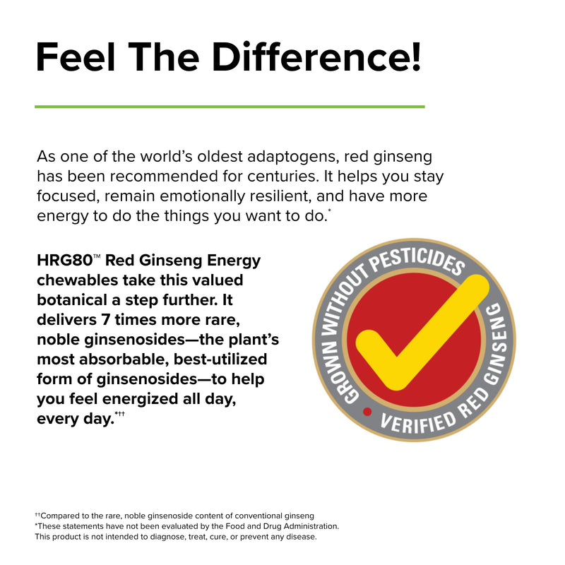 [Australia] - Terry Naturally HRG80 Red Ginseng Energy - 30 Chewable Tablets - Red Ginseng Root Powder, Panax Ginseng, HRG80 - Non-GMO, Vegan, Gluten Free - 30 Servings 1 