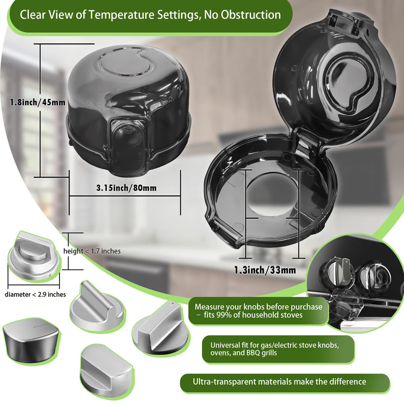 [Australia] - Stove Knob Safety Covers 5-Pack - Childproof & Pet Proof Locks for Gas/Electric Ovens, Heat-Resistant Clear Guards, Easy Damage-Free Install (Transparent Black) Transparent Black 