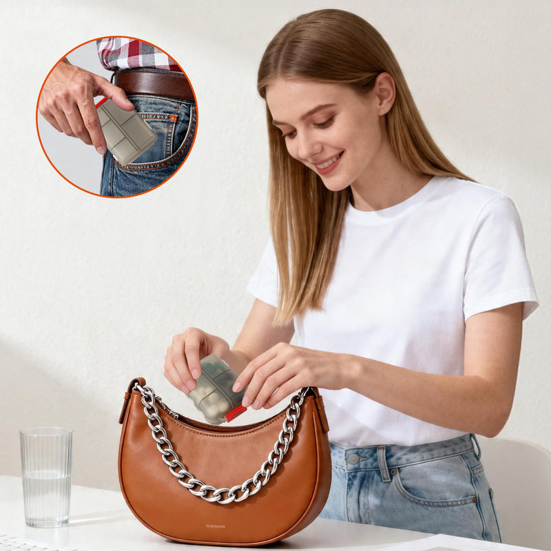 2Pack Travel Pill Organizer,10 Compartments Portable Pill Case,Pill Box | [2Pack Gray] [With Secure Snap Lock] [On-The-Go Medication Vitamin Supplement Pill Holder for Purse Pocket Travel] Gray & Gray