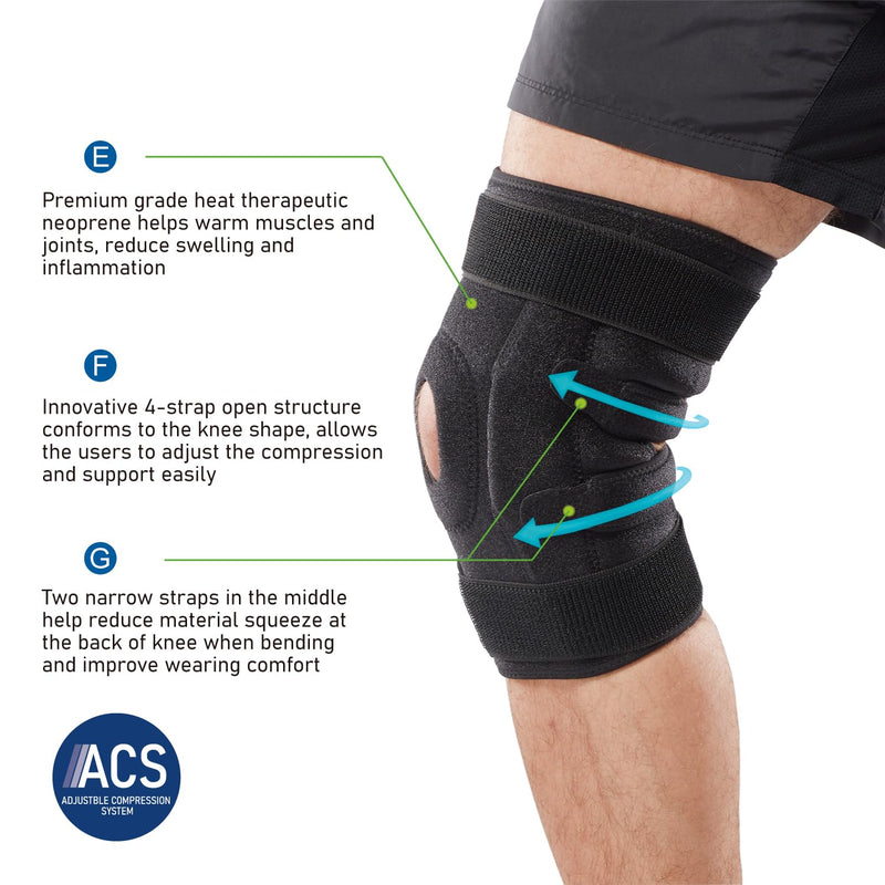 [Australia] - Adjustable Hinged Knee Brace, with Dual Side Polycentric Hinges – Stabilizing Knee Brace for ACL PCL MCL Ligament Injuries, Meniscus Tear, Arthritis, Surgery Recovery (L/XL) L/XL 