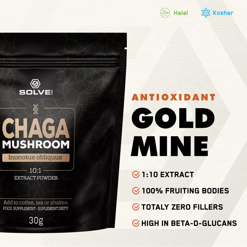 ● Premium Siberian Chaga Mushroom Extract Powder ● 10% Beta-D-Glucans ● 10:1 Concentrate ● No Fillers & Additives ● 30g ● 1 Month Supply