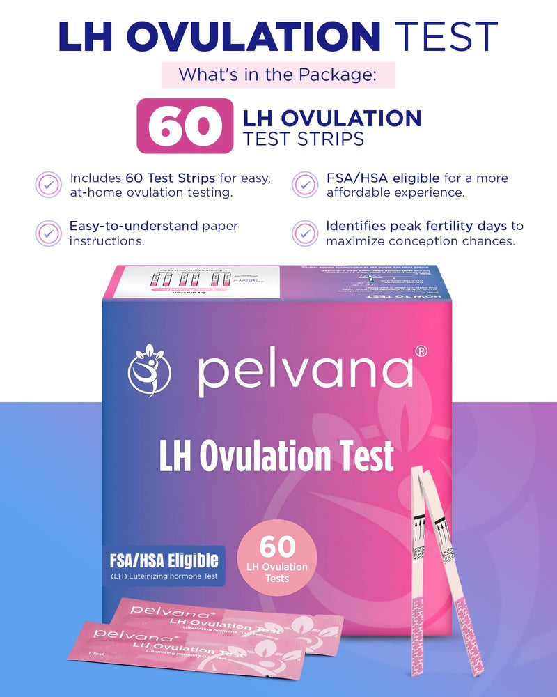 Pelvana Ovulation Test Strips Easy at-Home Fertility Testing Kit (60 Tests) | Identify Peak Fertility Days for a Greater Chance at Conception, 60 LH Ovulation Tests for Women Trying to Conceive Naturally Ovulation Tests - 60 LH
