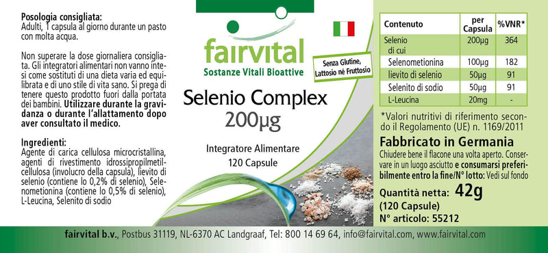 [Australia] - Fairvital | Selenium complex 200µg - 120 capsules - organic and inorganic selenium - selenium methionine, selenium yeast and sodium selenite - 100% vegan - quality tested and high dosage - Made in Germany 