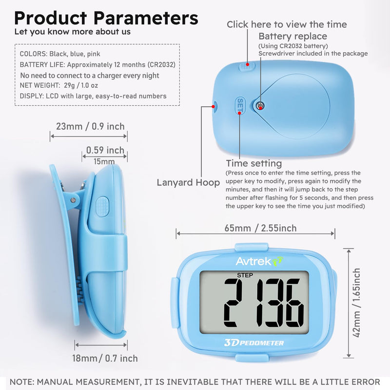 [Australia] - 3D Step Counter Clip On with LED Backlight Pocket Pedometer for Walking Outdoor Activities Fitness Tracker Without Smartphone BLACK 