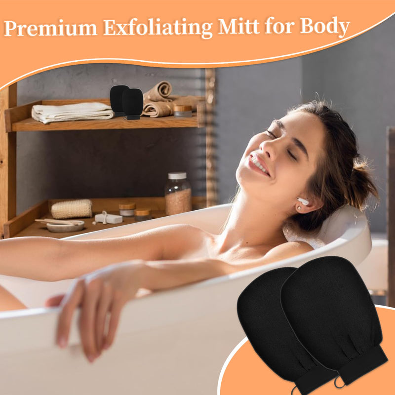 [Australia] - Exfoliating Glove Body Scrubber, Premium Exfoliating Mitt for Normal to Dry Skin, Body Exfoliator for Self-Tan Removal and Applicationin, Made of Viscose Fiber （2 Black） 