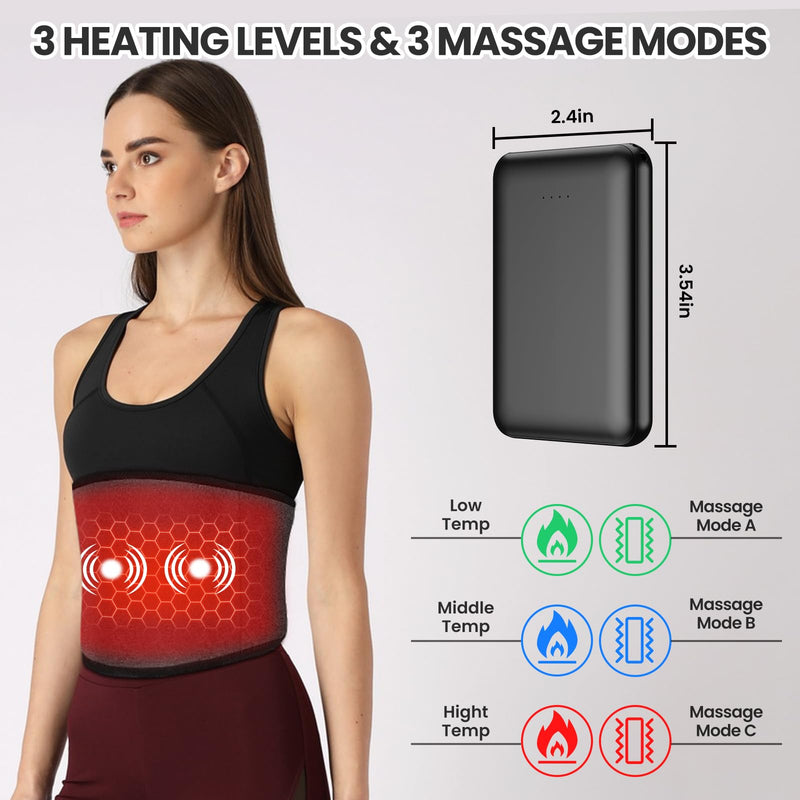 [Australia] - Arlierss Graphene Heat Belt Back with 5000 mAh Battery, Electric Heating Pad with Automatic Shut-Off, Belt Adjustable Straps Heating Belt with 3 Heating Levels & 3 Massage Modes for Pain Relief 002 (Heating + Massage) 