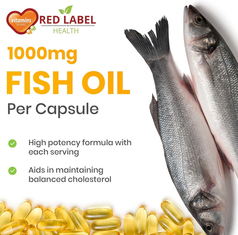 Omega 3 Fish Oil 1000mg, 30 Softgels (1 Month Supply), Double Strength 180mg EPA and 120mg DHA, Supports Eye, Heart & Brain Health for Men & Women - UK Made