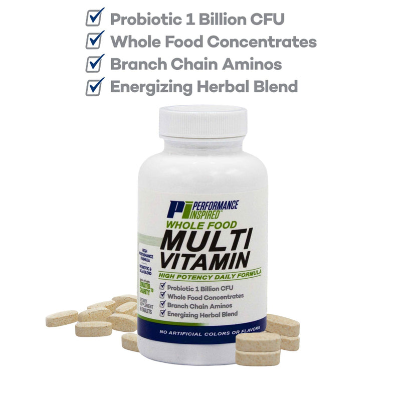 PERFORMANCE INSPIRED Whole Food Multi Vitamin – 90 Count | 1 Billion CFU Probiotics - BCAAs - Energizing Herbal Complex