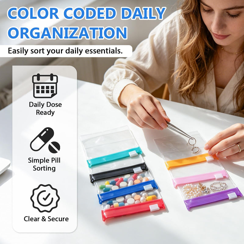 14Pack Self Sealing Medicine Bags, Pill Organizer for Travel, Reusable Waterproof Pill Pouch Set with Self-Sealing Zipper for Medicine, Vitamins, Small Items, Travel Items