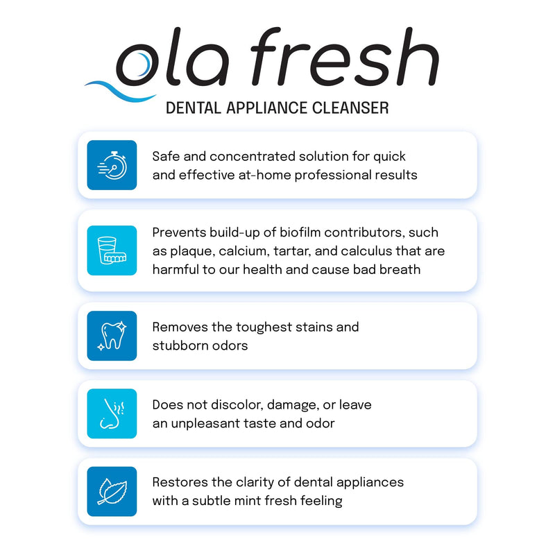 Ola Fresh Dental Appliance Cleanser, Professional Denture and Retainer Powder Cleanser (Mint Essence Flavor, 24 Packets, 3 Month Supply) ~3 Month Supply