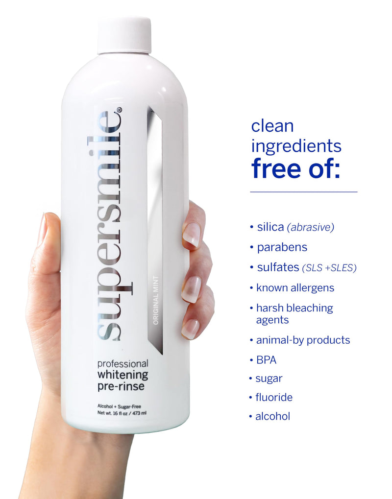 Supersmile Whitening Pre-Rinse, Original Mint, Alcohol-Free, 16 Fl Oz | Pre-Brush Mouthwash Primes Teeth for Whitening, Calprox® Powered, No Alcohol Burn, Daily Use, Veneer Safe