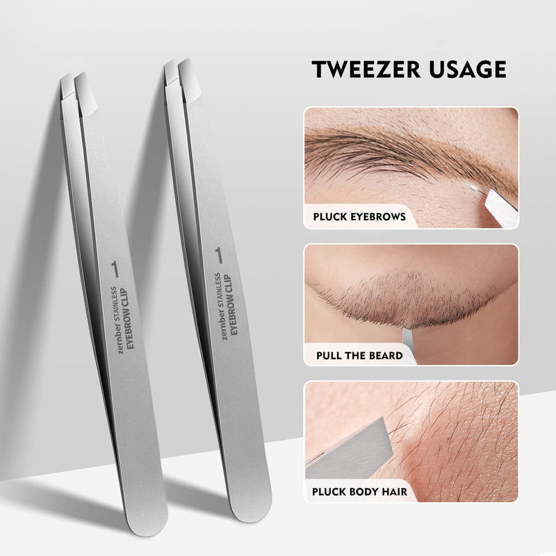 Tweezers Set - Professional Stainless Steel Slant Tweezers, Precision Tweezers Set for Shaping Eyebrows, Great Beauty Tools for Facial Hair, Ingrown Hair, Blackhead Removal(2Pcs Slant Tweezer) 2 Pack (Slant)