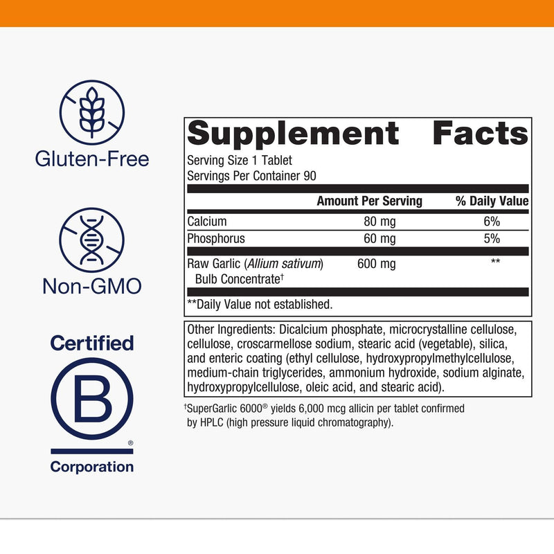 [Australia] - Metagenics SuperGarlic 6000 - High-Potency Garlic Supplement with 6000 mcg Allicin - Supports Heart Health, Cholesterol & Immune Function* - Odorless, Non-GMO, Gluten-Free - 90 Tablets 