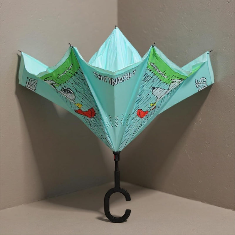 Blue Peanuts Umbrella - Snoopy and Woodstock Design, 44-Inch Diameter, Windproof, Easy Storage
